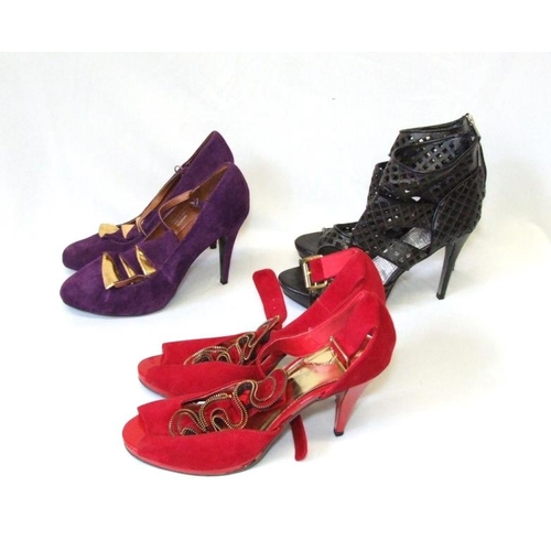 722 - 3 Pairs Ladies As New Shoes Size 8: Fiore Collection as new red suede, Fiore Collection purple suede... 