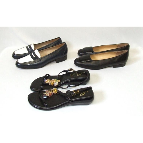 724 - 3 Pairs Ladies Shoes: Russell & Bromley navy blue & white size 37 1/2, Kurt Geiger black size 37 1/2... 