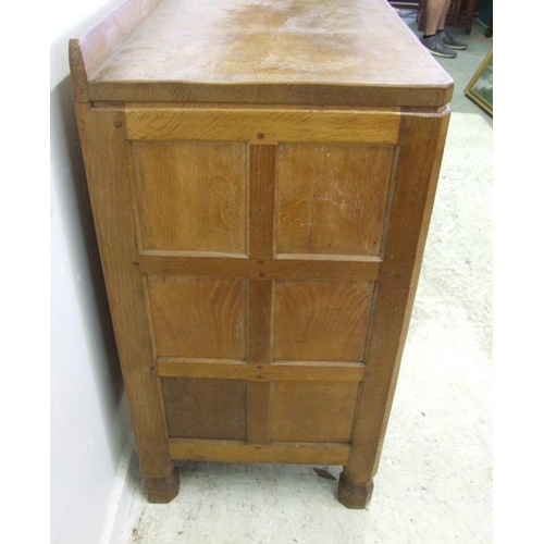 11 - The Mouseman Robert Thompson Oak Dining Room Suite: Refectory Table with facet carved supports, flat... 