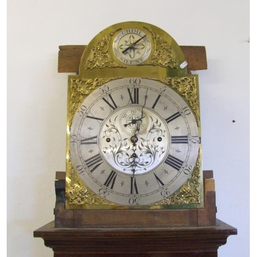 153 - Large Mahogany Longcase Clock on short bracket supports, glass door, eagle mounted orb, plinth with ... 