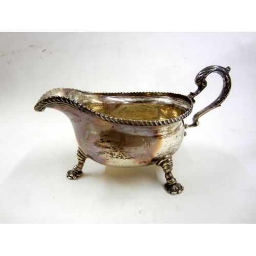 263 - Heavy Quality Silver Sauce Boat with gadroon mouldings on animal paw supports, Chester 1901, maker G... 