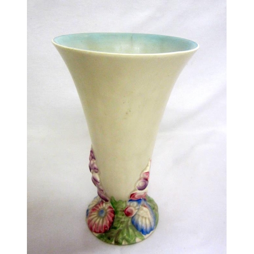 315 - Clarice Cliff My Garden Trumpet Shaped Vase decorated with pink & blue flowers, No. 70110 Newport po... 