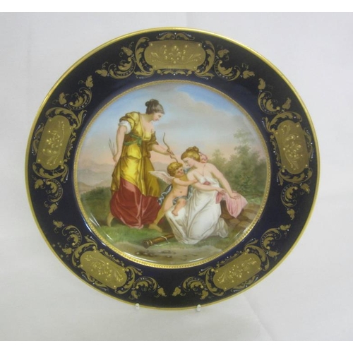 337 - C19th Vienna Porcelain Plate decorated with Cupid with attendant holding bow & arrows, classically d... 