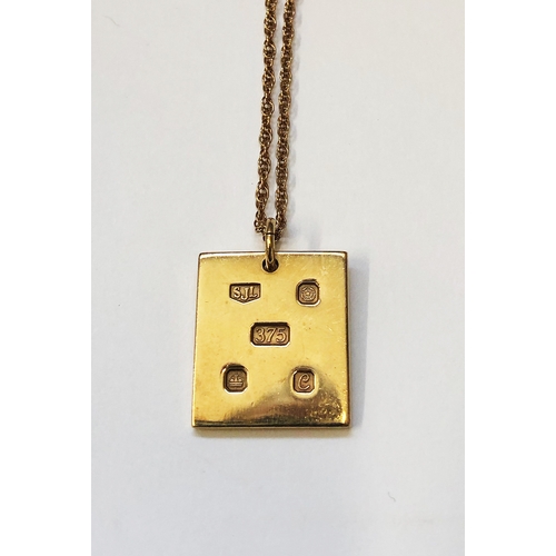 204 - 9ct Gold Square Pendant with 9ct gold chain