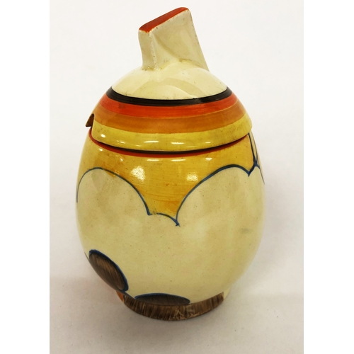 341 - Clarice Cliff Bonjour Autumn Preserve Pot with domed cover & wedge shaped knop, marked to base Fanta... 