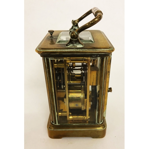 320 - Small Late C19th Brass Cased Carriage Clock with white enamelled dial, Roman numerals, blued hands, ... 