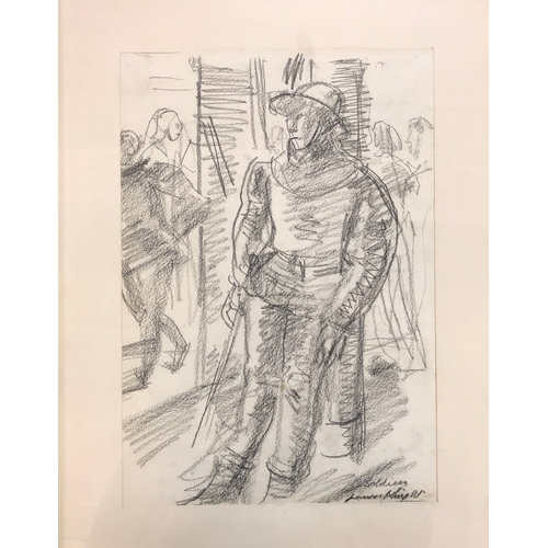 183 - M/F/g Drawing Soldiers signed Laura Knight with Reigate Galleries Label to reverse, image size appro... 