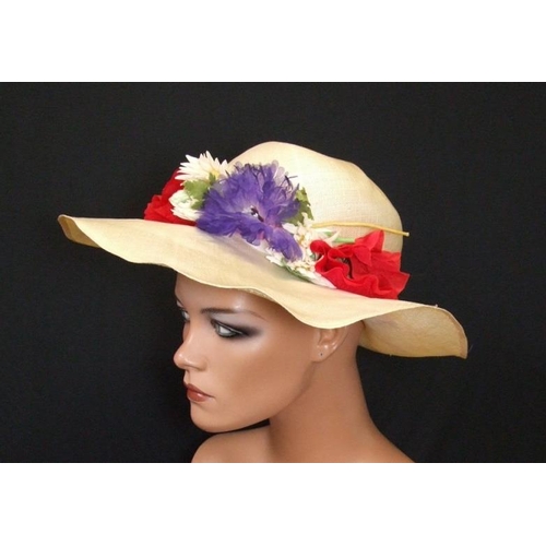 729 - Ladies Hats: Marida dark red beret, Bermona Boutique straw hat with floral decoration, Kangol dark r... 