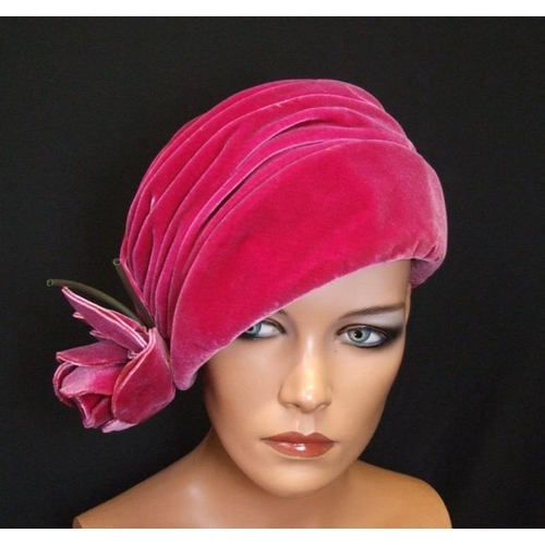 730 - Ladies Hats: Webflex brown pleated, Gaby Louise Bond Street pink velvet, Ricemans cream organza & 2 ... 