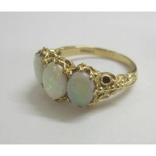 345 - Opal Trilogy/3 Stone Ring set 9ct. Gold size O