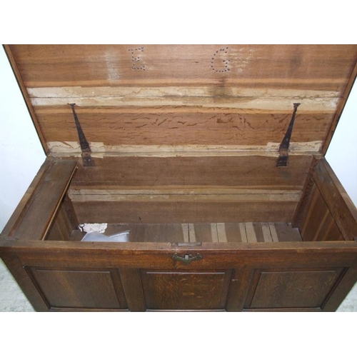 6 - C18th Oak Mule Chest with triple panelled front, long drawer under, candle box interior