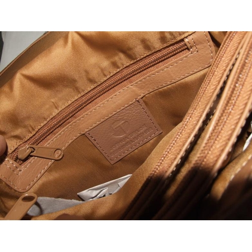 56 - Joshua Taylor As New Tan Leather Handbag with dust cover (GLASS1)