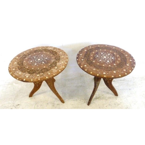 21 - Pair Arabian Circular Side Tables with detachable folding supports (2) (A3)