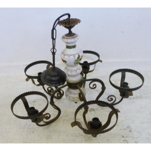 31 - Continental Style Electrolier with 5 light fitting, ceramic centre, ceiling rose (requiring re-wirin... 