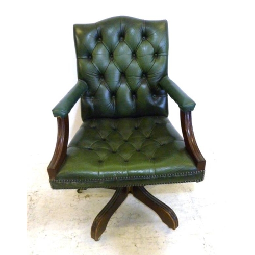 37 - Deep Buttoned Leather Desk Chair with raised arms (FWR)