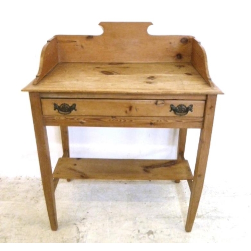 38 - C19th Pine Washstand with frieze drawer & under-shelf, on square section supports (A2)