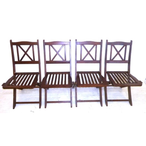 71 - Set 4 Folding Hardwood Chairs with slatted seats, X-frame backs (4) (FWL)