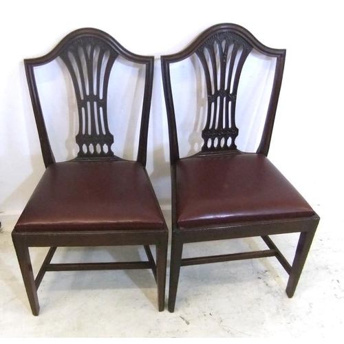 80 - Pair Hepplewhite Style Side Chairs with pierced & carved centre splats, drop-in seats, on square tap... 