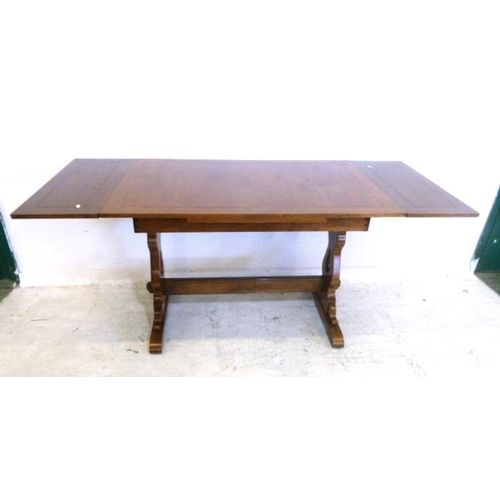 9 - Golden Oak Draw Leaf Table with trestle ends, pull-out leaves (A3)