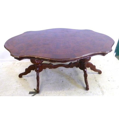 101 - Continental Style Twin Pillar Marquetry Dining Table with serpentine sides, central stretcher (A3)