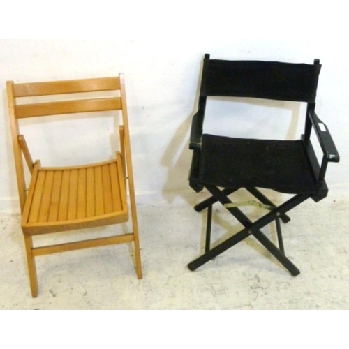 149 - Black Painted Canvas Directors Chair & Beech Folding Chair (2) (A8)