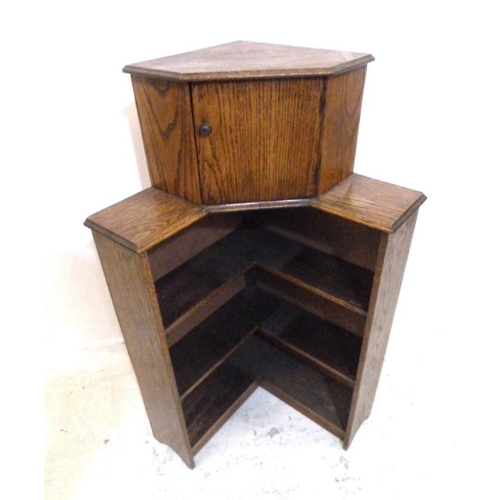 161 - Oak Floor Standing Corner Shelves with small cabinet over (A9)