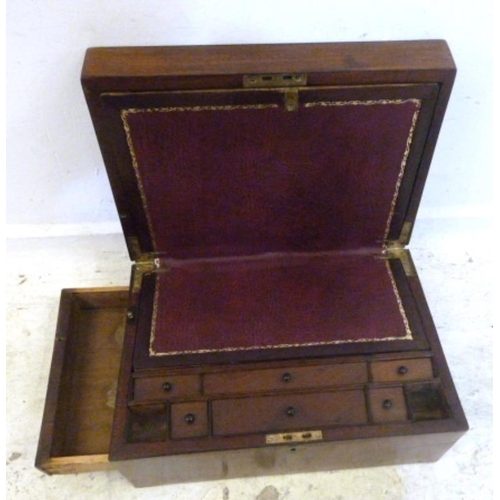 180 - C19th Mahogany Writing Box inlaid with ebony stringing, interior with red tooled leatherette writing... 