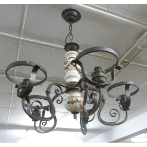 31 - Continental Style Electrolier with 5 light fitting, ceramic centre, ceiling rose (requiring re-wirin... 