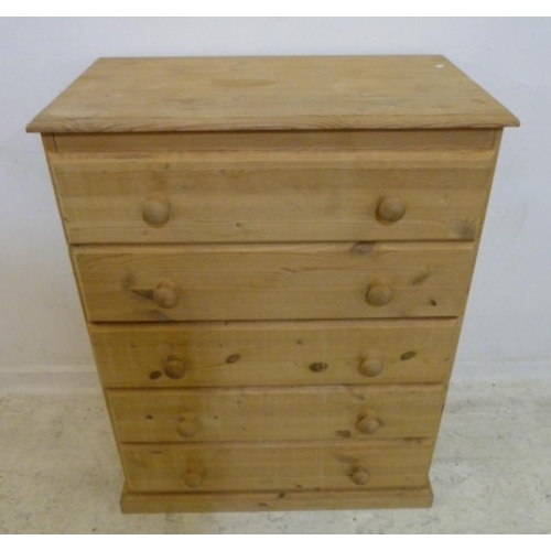 95 - Stripped Pine Chest of 5 Drawers on plinth base (A1)