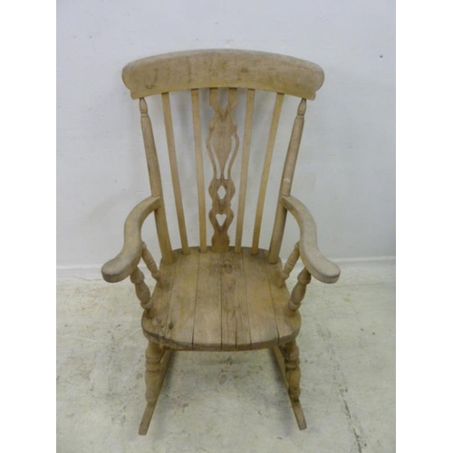 89 - Victorian Slat Back Carver Rocking Chair with pierced centre splat, broad top rail, out-swept arms, ... 