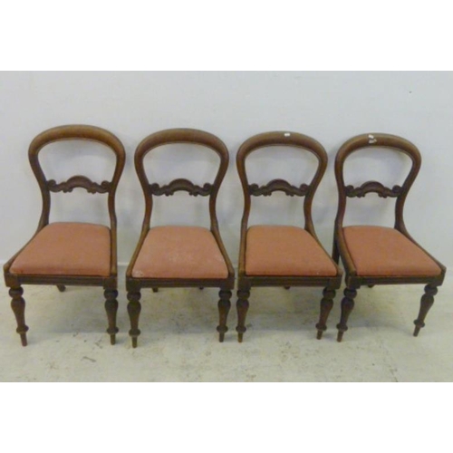 90 - Set 4 Victorian Mahogany Balloon Back Dining Chairs with drop-on seats, on turned front supports, ca... 