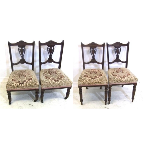 51 - Pair Victorian Nursing Chairs with overstuffed seats, pierced centre splats with decorative urn, car... 