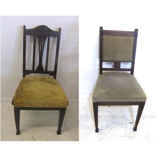 55 - Side Chair with Art Nouveau style decoration to top rail & Inlaid Mahogany Chair with close studded ... 