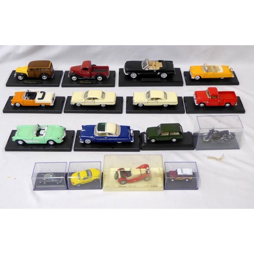 1168 - Model Vehicles on stands incl. Solido, Oxford Die Cast, Ford Woody Wagon, 1937 Ford Pick-Up, Black S... 