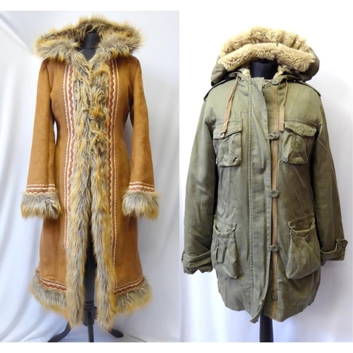 1673 - Ladies Valesi 1970s Style Afghan Coat & Red Herring Parka with fur lined hood, both size 12 (2)