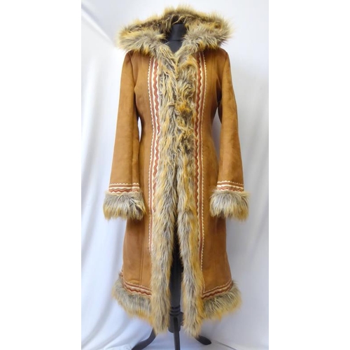 1673 - Ladies Valesi 1970s Style Afghan Coat & Red Herring Parka with fur lined hood, both size 12 (2)
