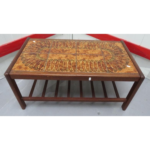 52 - Retro Teak Coffee Table with tiled top & slatted under tier (A2/3)