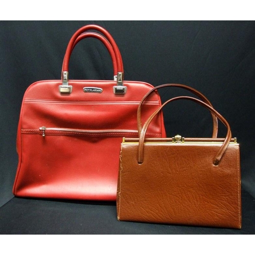 Vintage 1970s 70s Red Leather Shoulder Bag Handbag Purse 