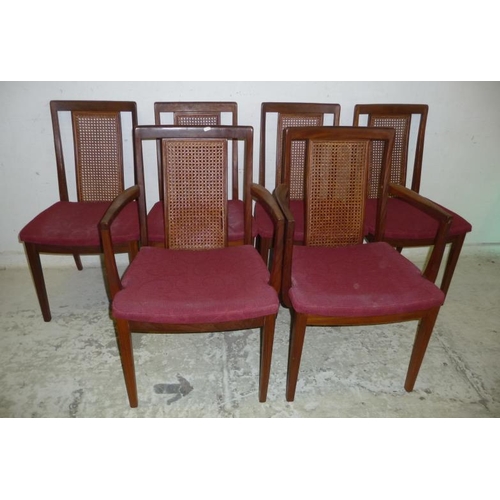 78 - Set of Retro G-Plan Dining Chairs, curved top rail with rattan caned back panel, on square section f... 