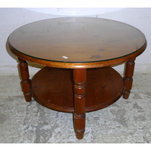 8A - Ducal Circular 2 Tier Pine Coffee Table with turned supports, plate glass top (A10/11B)