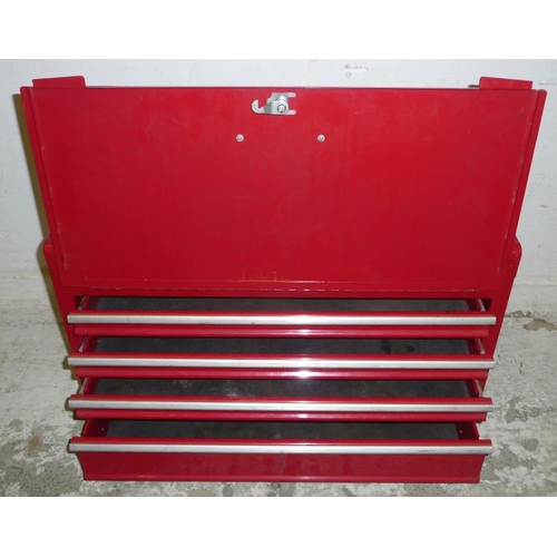 9A - Red Painted Metal Tool Cabinet with 4 sliding trays, hinged lid with front cover marked E2000 DA (ke... 