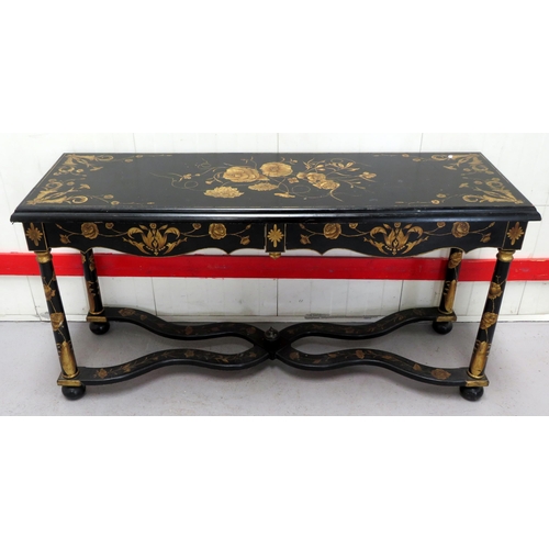 7 - Large Ebonised X-Frame Black Lacquer Coffee Table (A9)