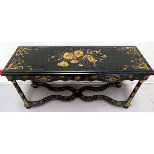 7 - Large Ebonised X-Frame Black Lacquer Coffee Table (A9)