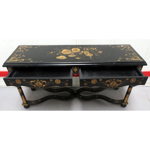 7 - Large Ebonised X-Frame Black Lacquer Coffee Table (A9)