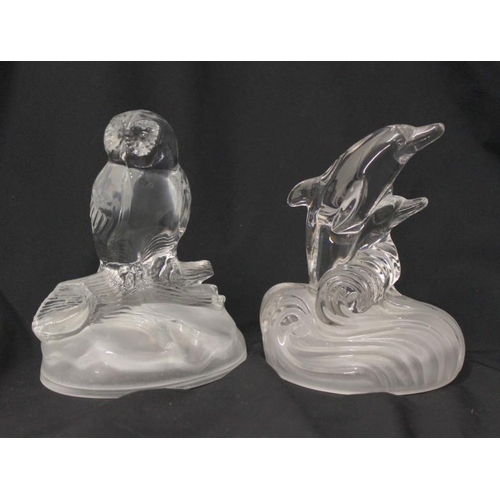 878 - 2 Glass Figurines, owl & dolphin