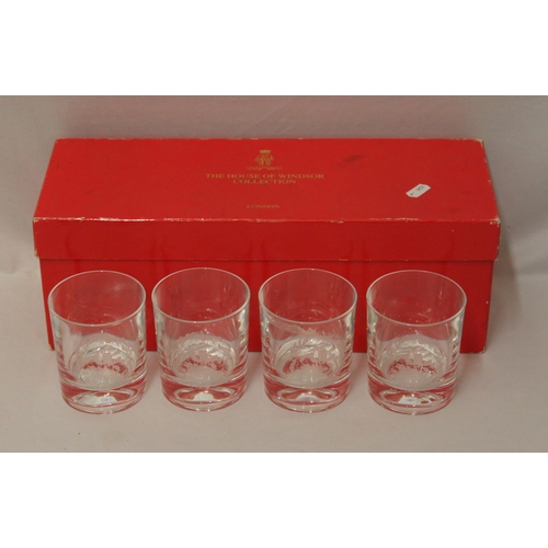 879 - Skinner & Co. House of Windsor Collection set of 4 whisky tumblers with engraved decoration of Winds... 