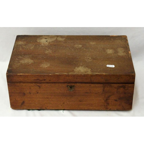 65 - C19th Mahogany Writing Box for restoration with 3 secret drawers, 2 inkwells (no caps) (A1)