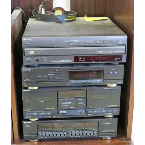 34 - Audio Cabinet containing Sony CD player CDP-C500M, tuner FM/AM ST-V7015, twin tape deck TC-V701, Equ... 