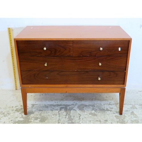 35 - Retro Side Cabinet with blonde wood carcass, dark stained 2 short, 2 long drawers, 1 knob missing on... 