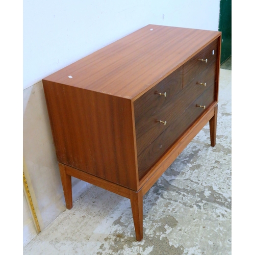 35 - Retro Side Cabinet with blonde wood carcass, dark stained 2 short, 2 long drawers, 1 knob missing on... 